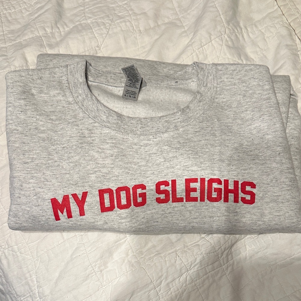 Gray Sweatshirt with Red Text